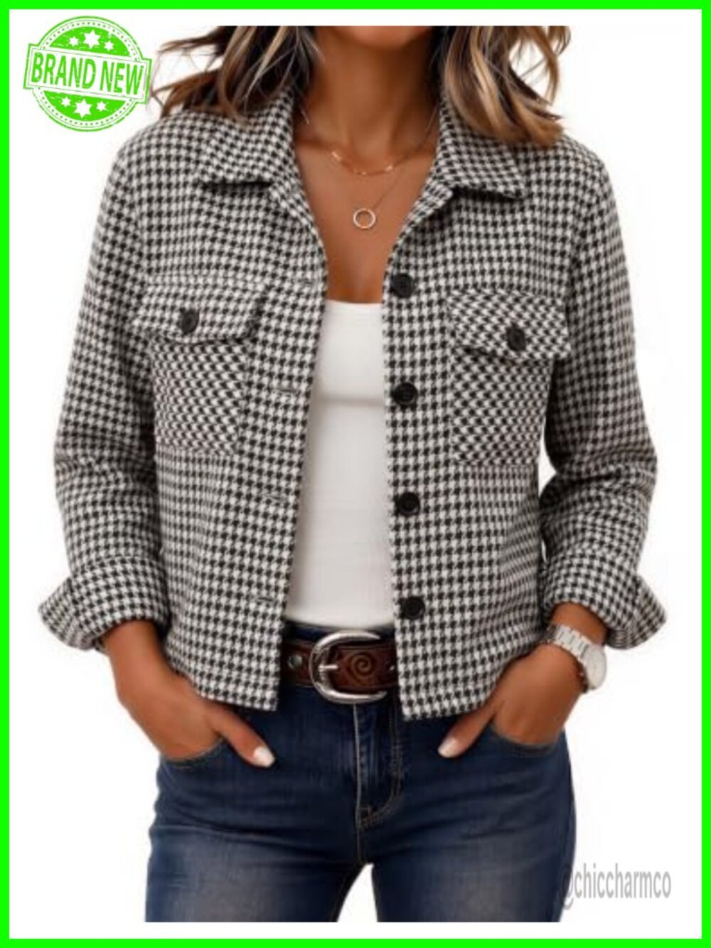 Cropped Flannel Shacket Jacket for Women Casual Plaid Fashion Coat